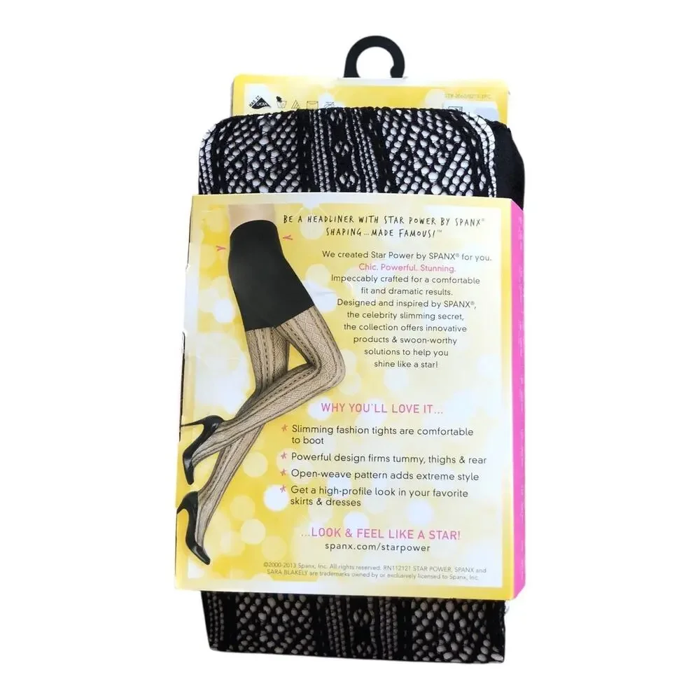 SPANX Star Power Center Stage Double Diamond Stripe Shaping Tights Black Size C